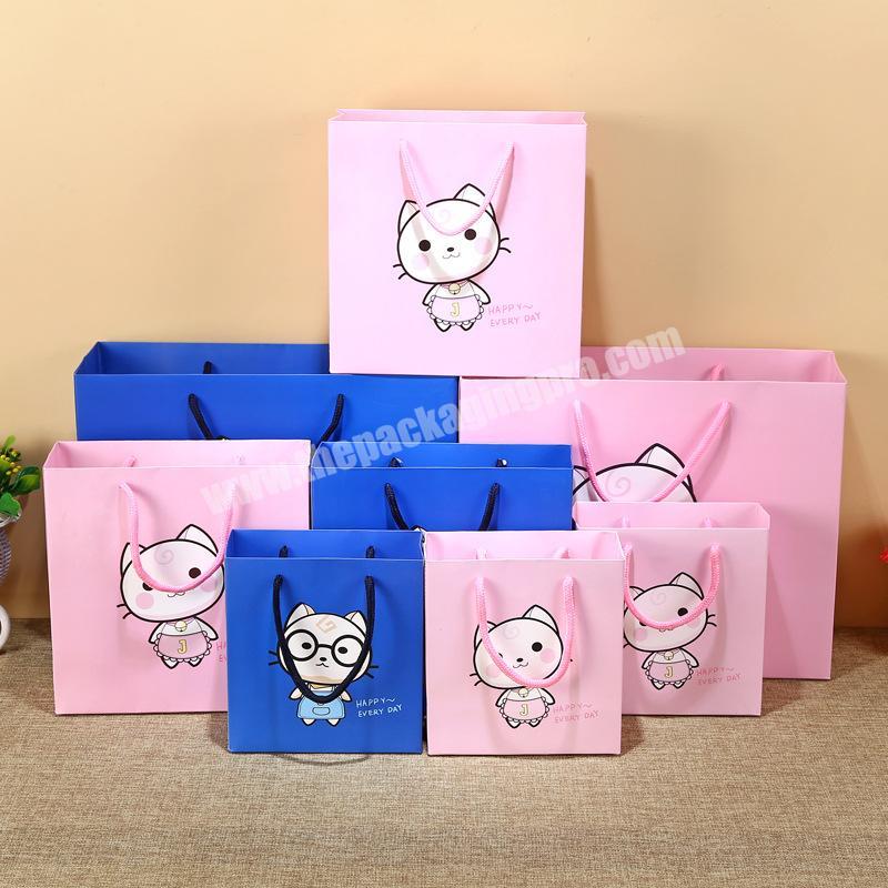 Promotion children birthday gift packing handle cute cake print birthday paper gift bag