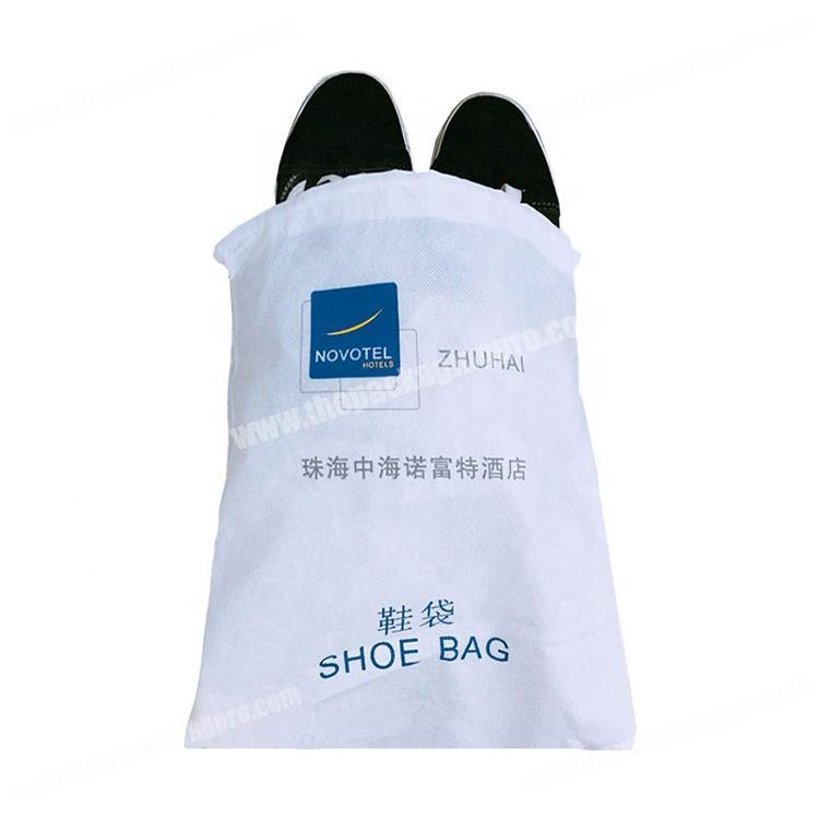 Promotion white drawstring non woven shoe dust bag custom for hotel