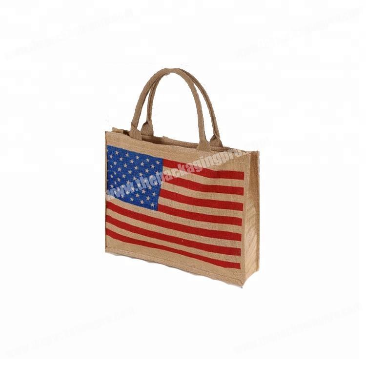 Promotional custom reusable handle tote jute shopping bag