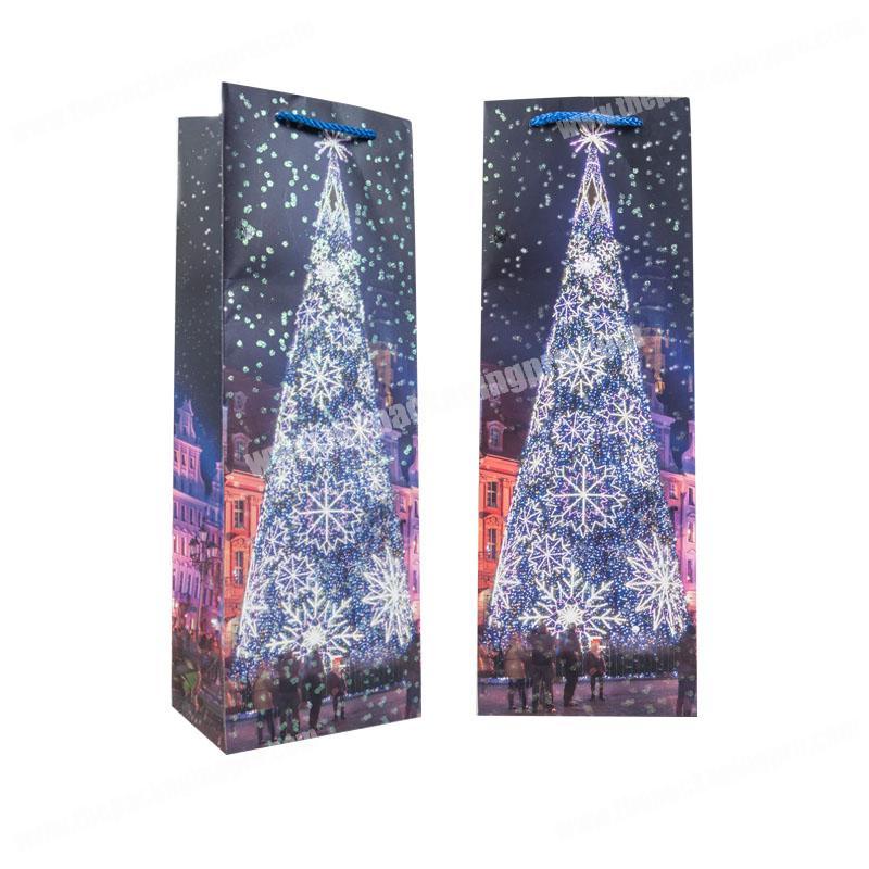 Promotional Price Christmas Tree  Design Wine Paper Bag Door Paper Wine Bottle Gift Bag
