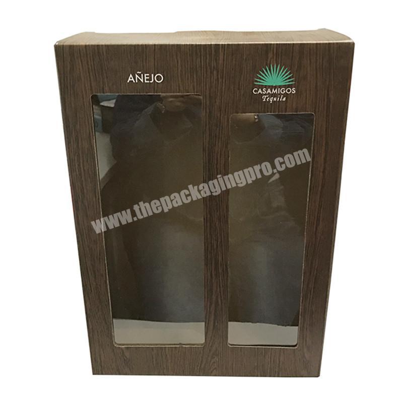 Promotional price wine glass box with window 2 bottle carton faster shipment