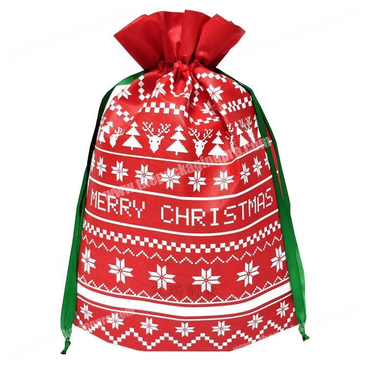 Promotional Printed Santa Sack Christmas Drawstring Non Woven Shopper Gift Bag