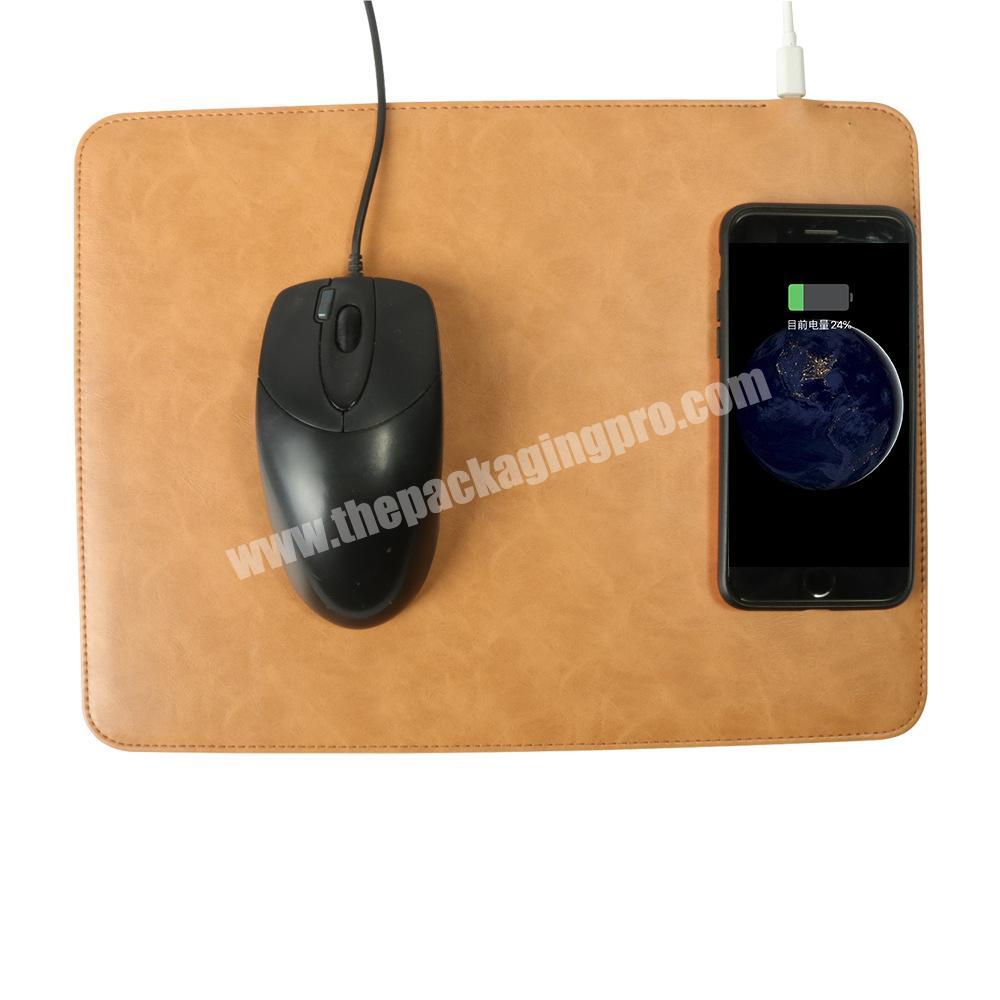 PU Leather Mouse Charging Mat Phone Charger Wireless Mouse Pad