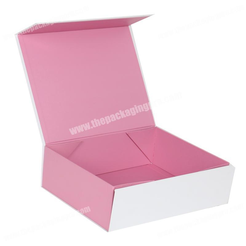 Pure color white pink custom logo high end book shaped style cosmetics cheap magnetic packaging folding gift box