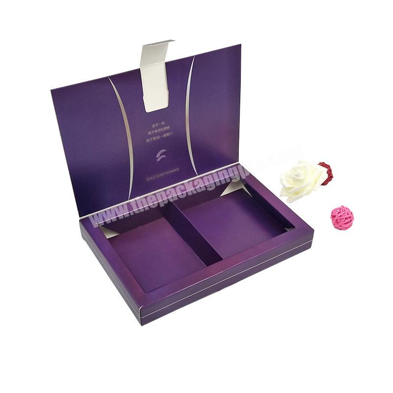 Purple luxury cardboard packaging boxes for cosmetics with ribbon