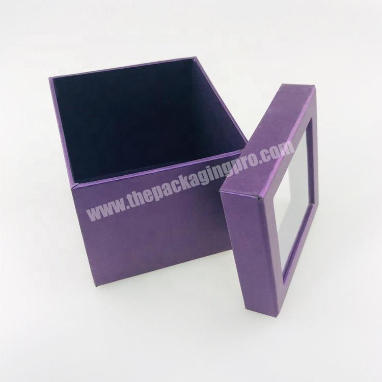 purple pearl paper lid and base cardboard box with transparent window on top