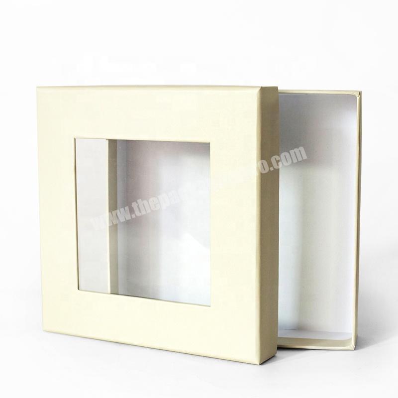 Rectangle square small trinket cosmetic white cardboard gift box with transparent PVC window
