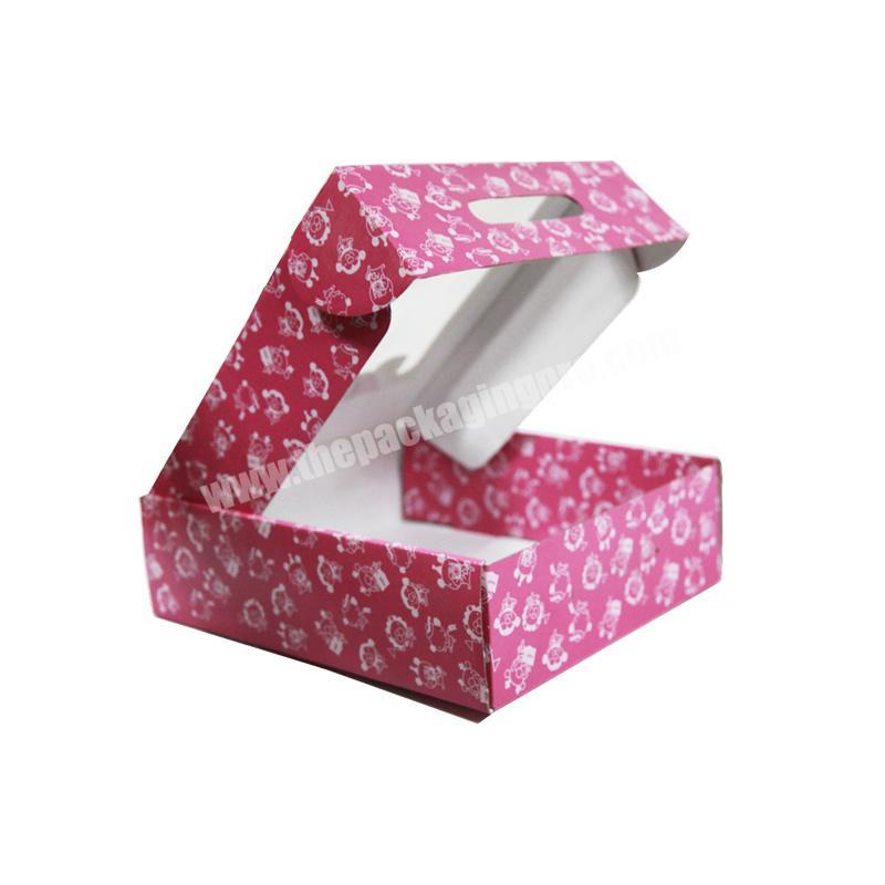 Recyclable custom pink gift box packaging square shipping women clothing sleepwear packaging box with window