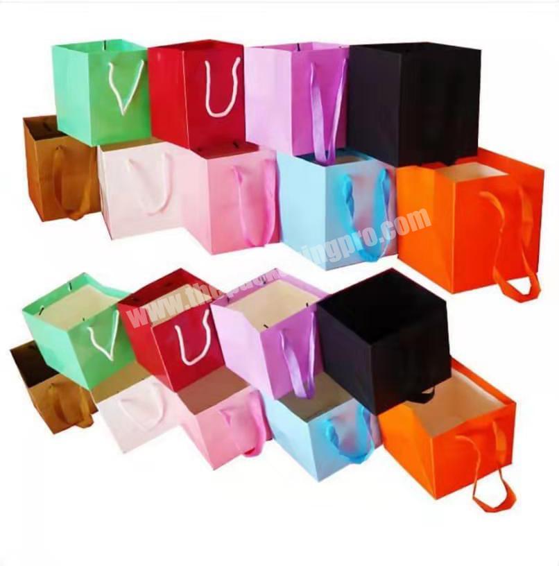 Recyclable custom printed rectangular corrugated paper carry bag with heavy calibre
