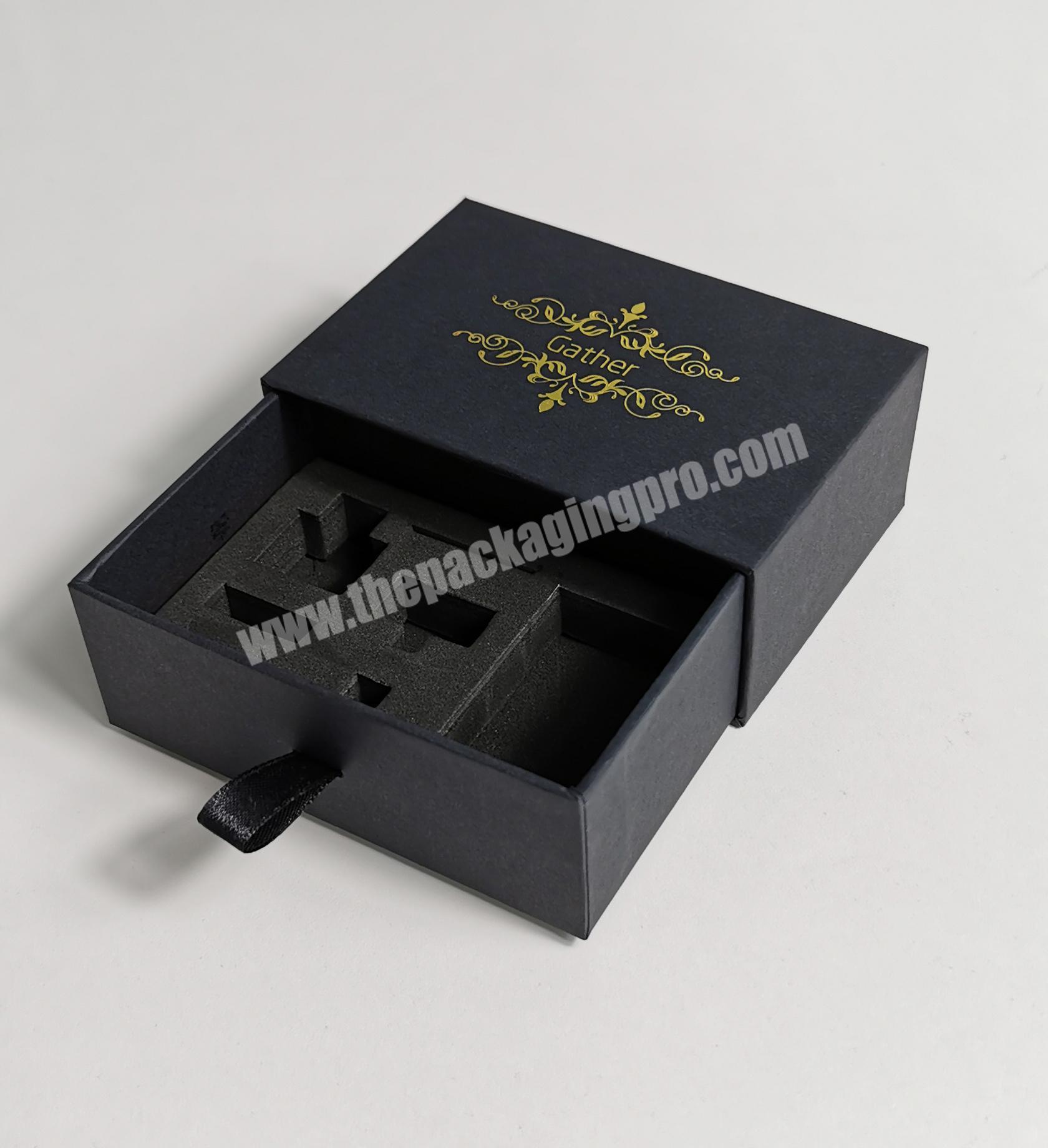 Recyclable matte black drawer gift packaging box with foam insert