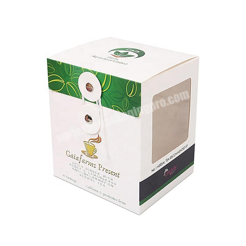 Recyclable special lid style herbal tea bag paper packaging box with PET window