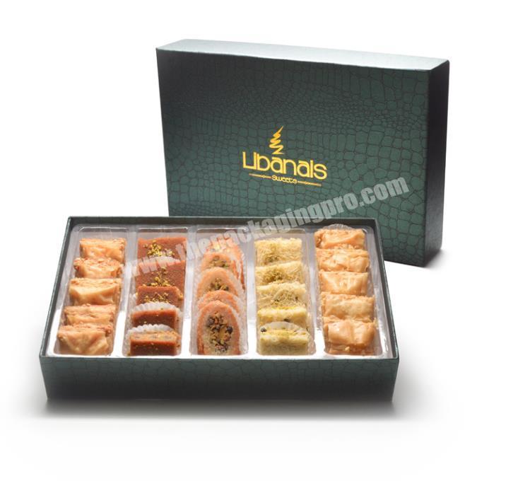 recycle material rectangle baklava box with plastic tray