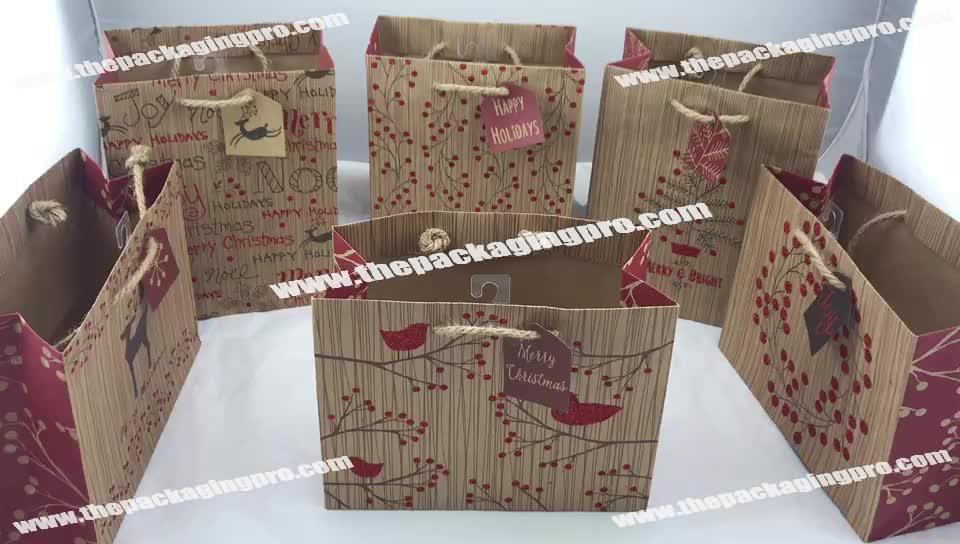 Recycled full color shopping gloss package customized retail art paper bag with ribbon