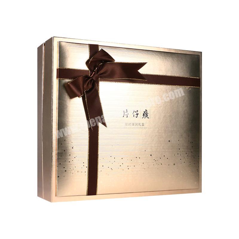 Recycled Packaging Luxury Custom Golden Skincare Gift Boxes With Ribbon