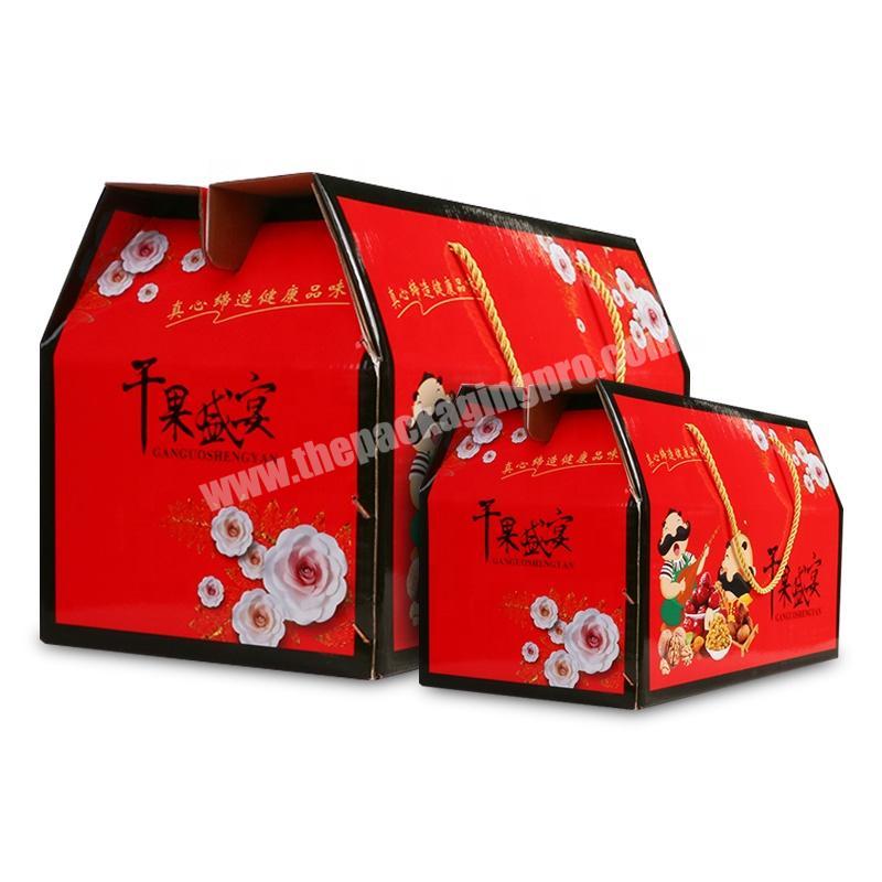 Red 3 layers E-flue nut walnut dried fruit packing packaging corrugated gift box