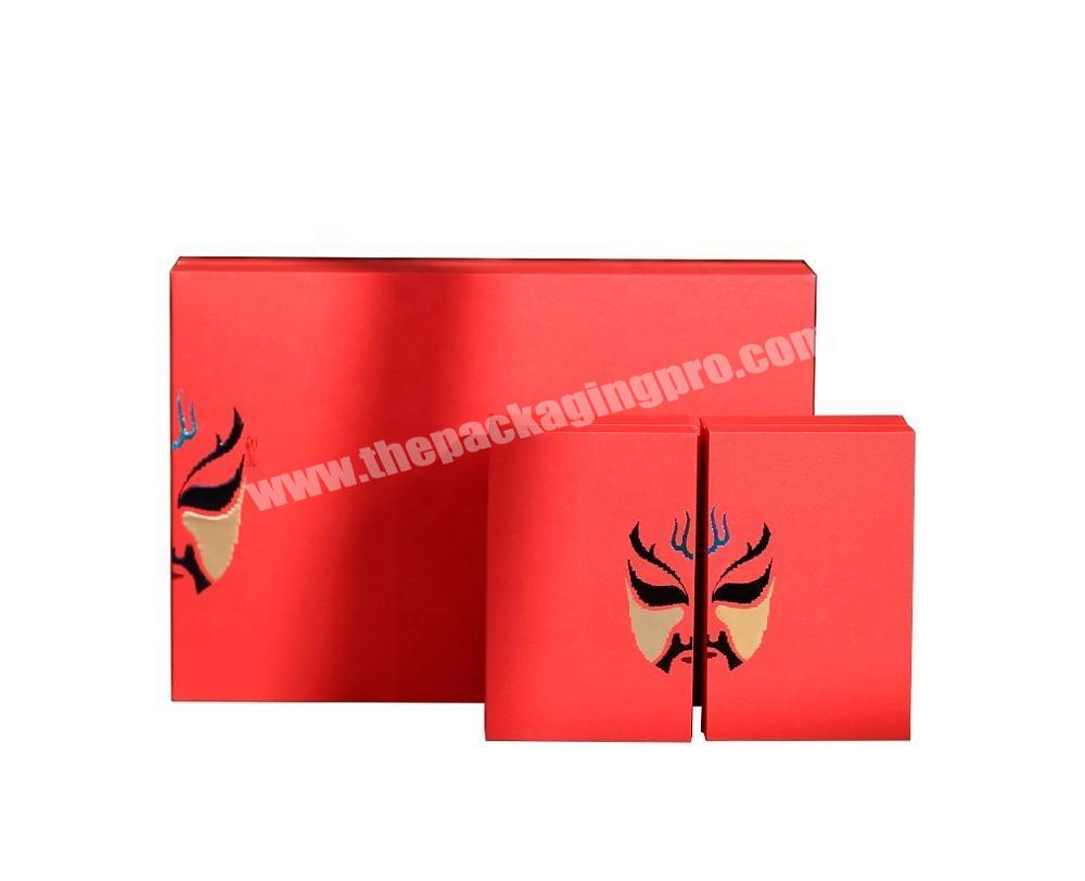 Red Beijing Opera Facial Makeup Design Tea Packaging Gift Box with Two Small Square Box