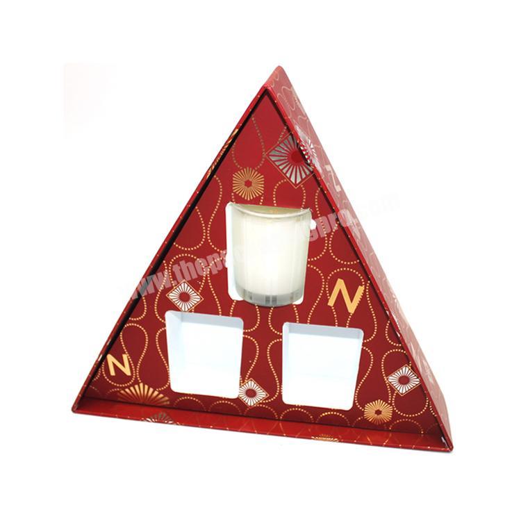 Red high-end Triangle Custom Printed CMYK Fancy Cardboard Paper Perfume Candle Gift Packaging Box