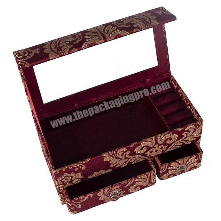 Red jewelry packaging paper box cover board with mirror, drawer box with silk screen