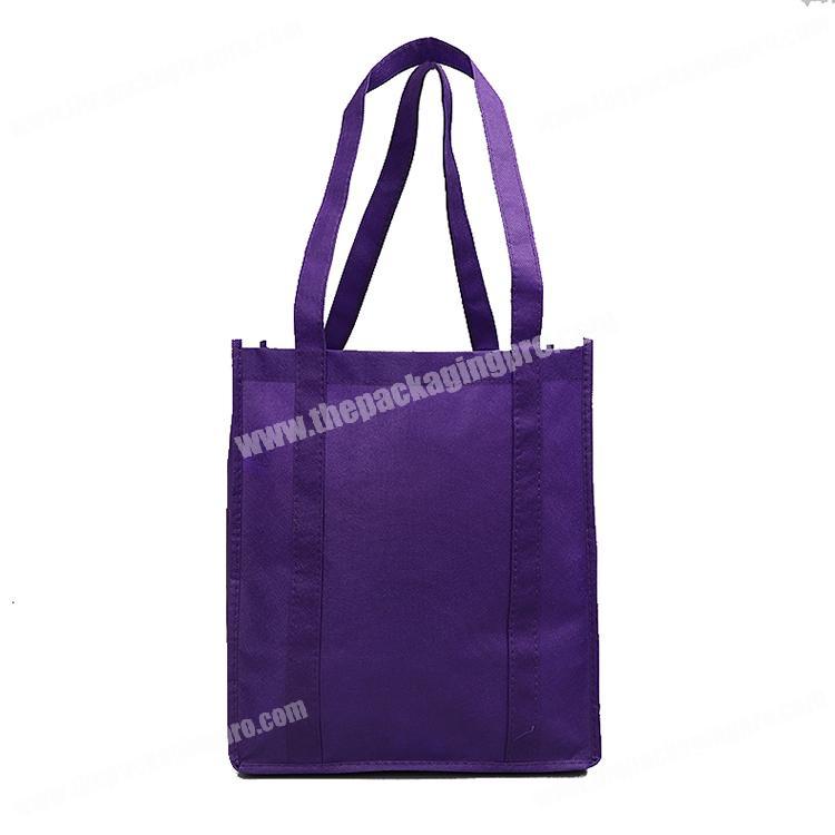 Retail recycle non woven purple tote bags with custom printed logo