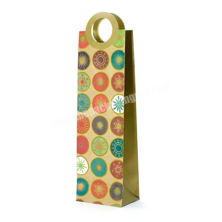 Reusable Full Color Printing Are Paper Wine Bottle Gift Bags With Die Cut Handle