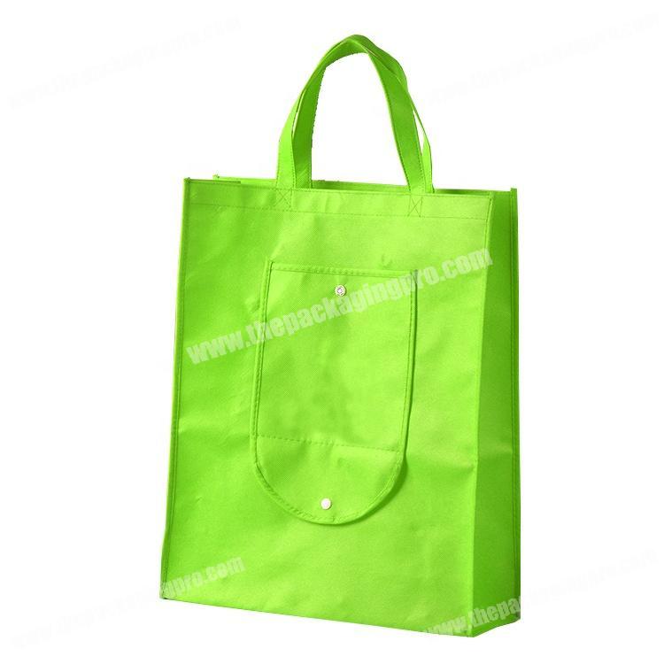 Reusable green grocery folding pocket non woven bag