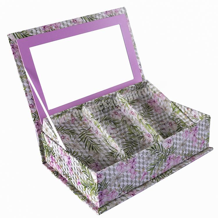 Reusable Professional Collapsible Storage Box Flower Pattern Exclusive Gift Jewellery Boxes Retro Storage Box With Lid Mirror