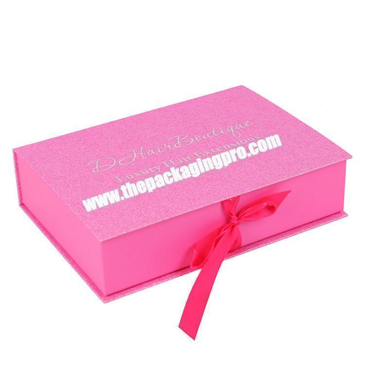 ribbon closure glitter luxury wig box human hair packaging