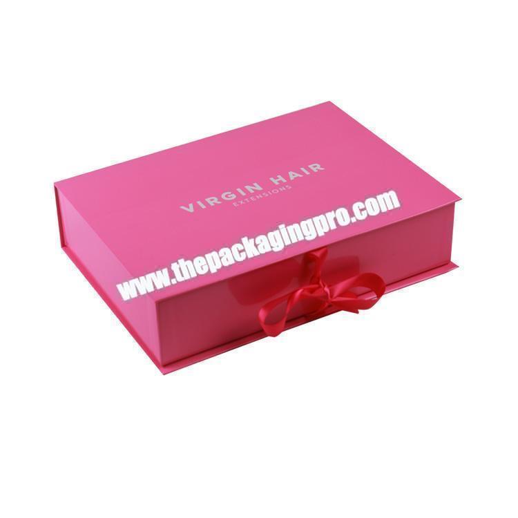 ribbon closure pink hair extension packaging box with logo
