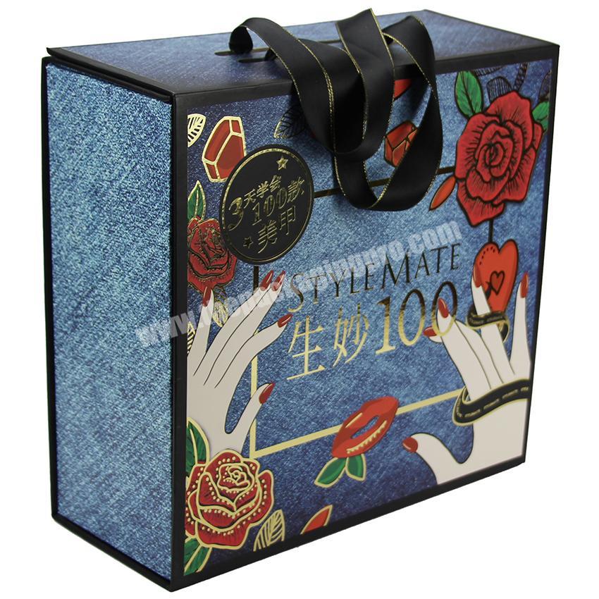 Ribbon Handle Folding Luxury Custom Color Cardboard Carton Shoe Flap Gift Box With Magnet Closure