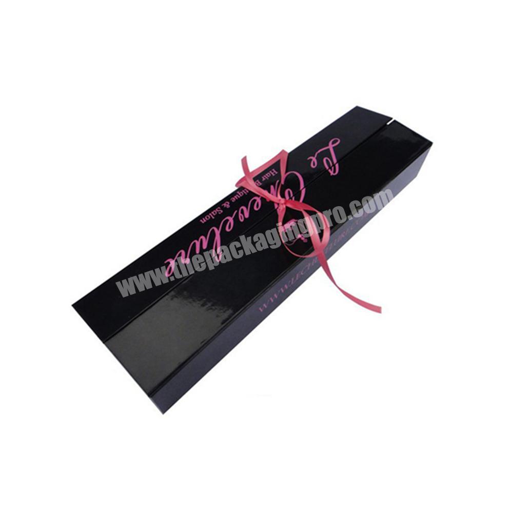 Rigid 2mm grey board hair extension package virgin hair packaging box with ribbon