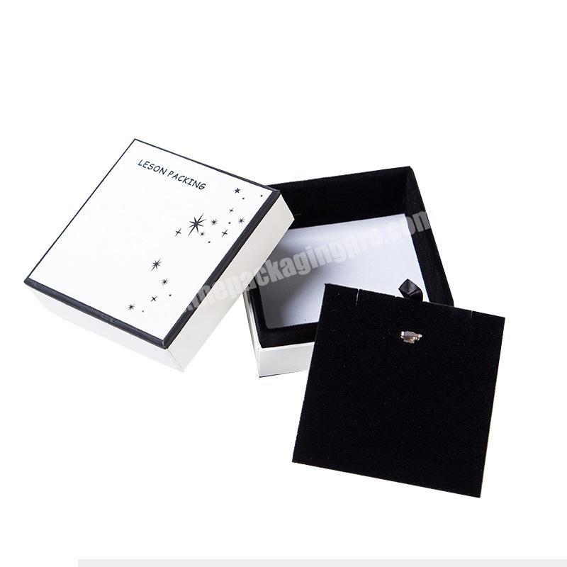 Rigid Customized Size Design Simple Original White Interior Cardboard Jewelry Packing Box with Cover and Logo