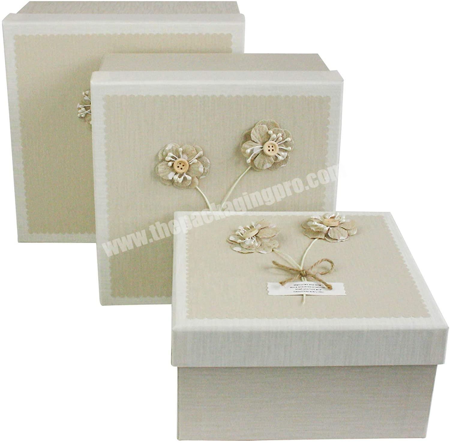 Rigid luxury square presentation gift box beige box with cream lid