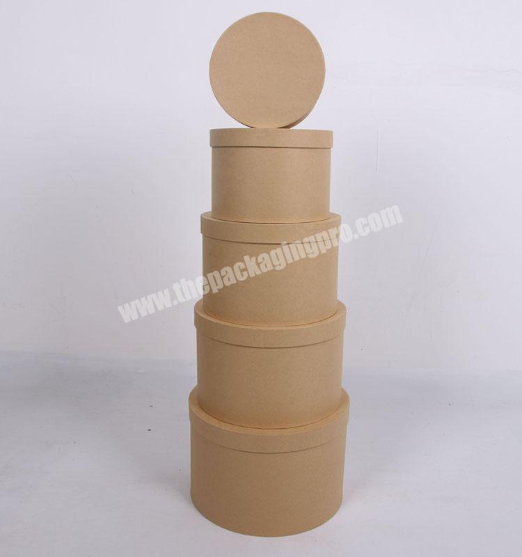 Rigid Paper Packing Round Kraft  Boxes With Lid For Gift 5PCS Set
