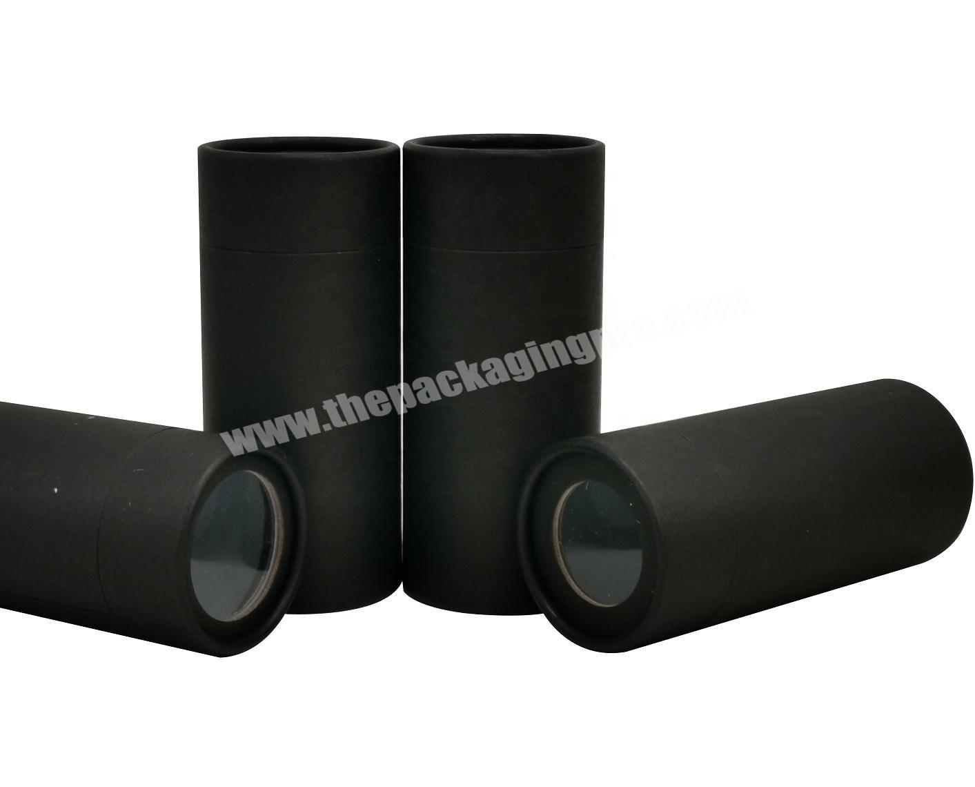 Rolled Edge Black Paper Kraft Tube Packaging with Clear Top PET Window