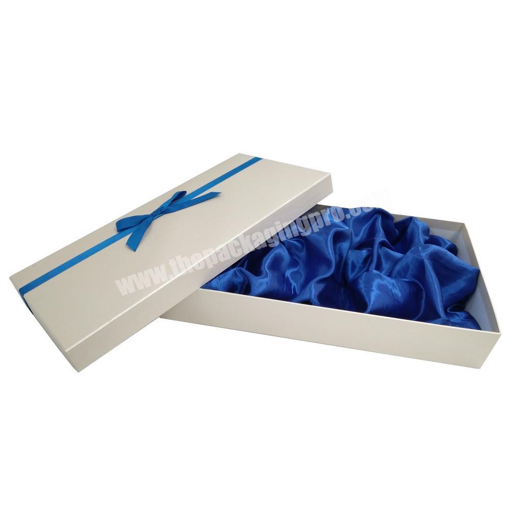 Romantic style stamping cardboard bow tie packaging box with satin silk