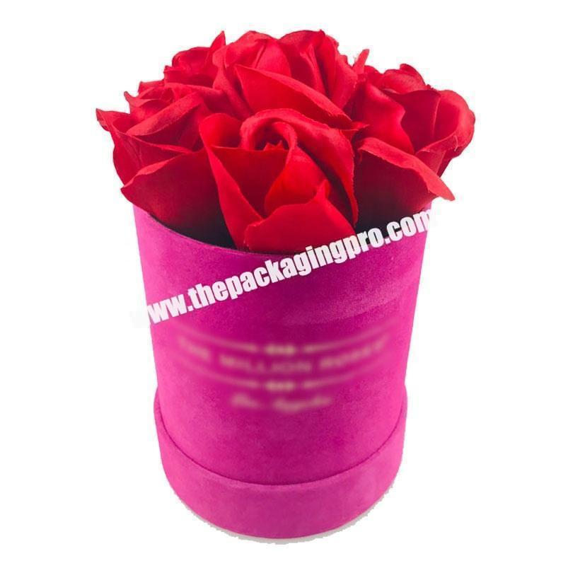 rose red color lid and base round velvet box for roses love rose packaging box