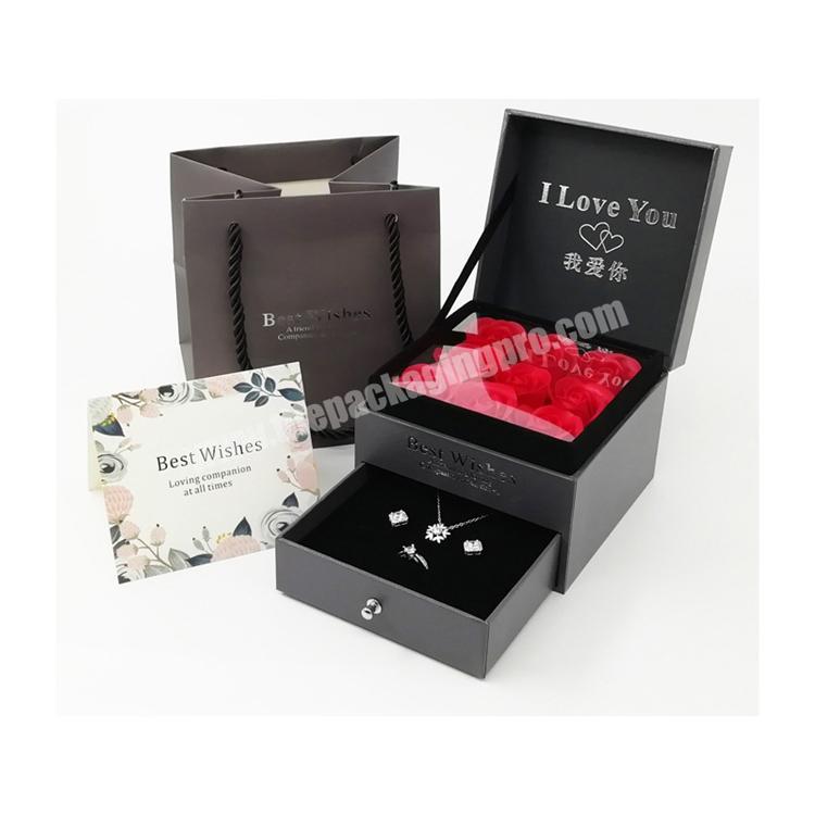 Rose soap flower gift box with jewelry drawer square flower box