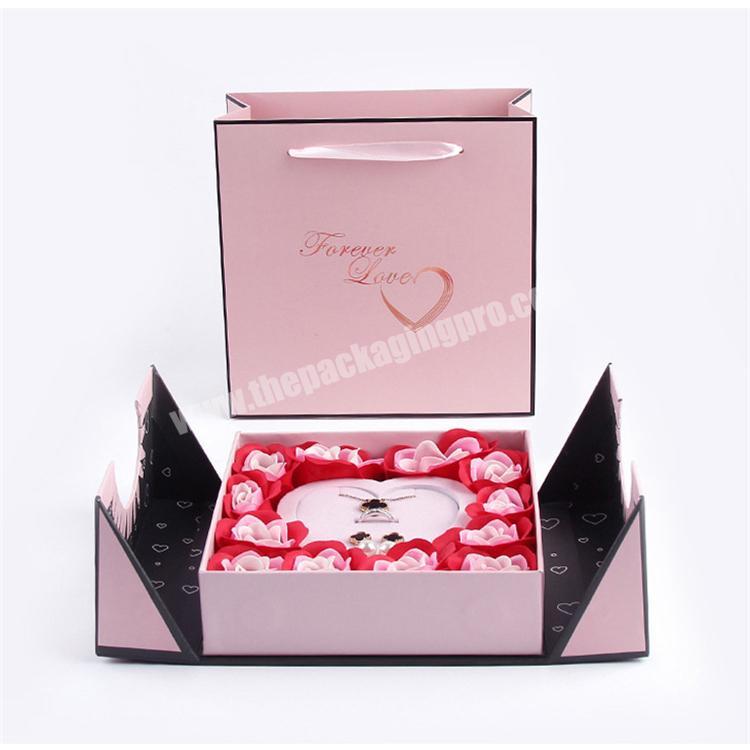 Rose soap flower gift box with jewelry gift box for ring earing and necklace box 17x17x5.5CM