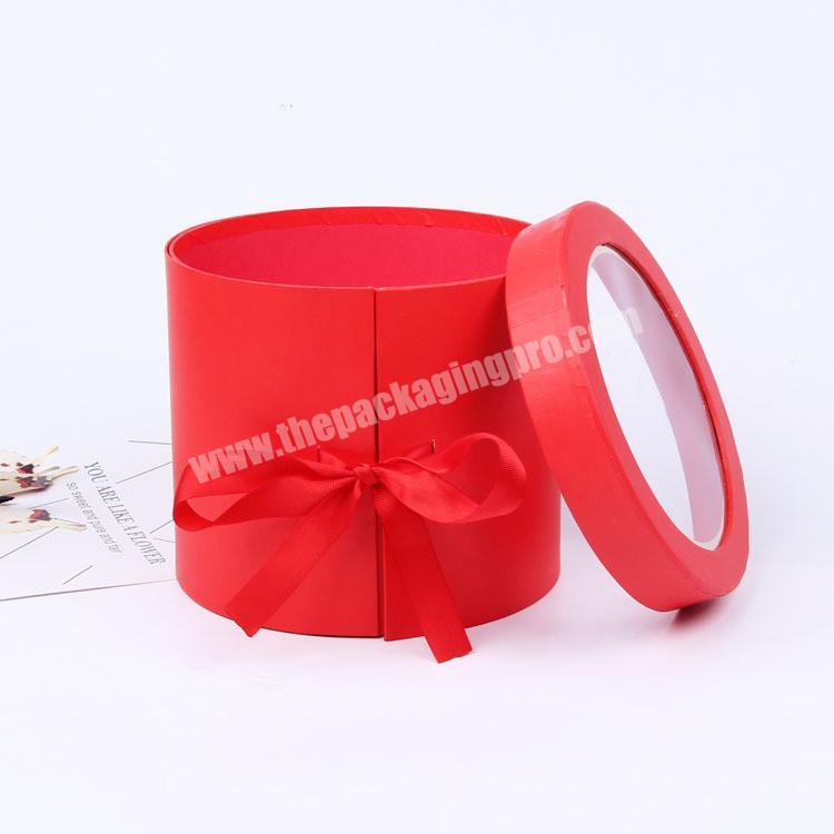 Round Cylinder  Rotating Rose Gift Packaging Flower Boxes With Clear Pvc Window