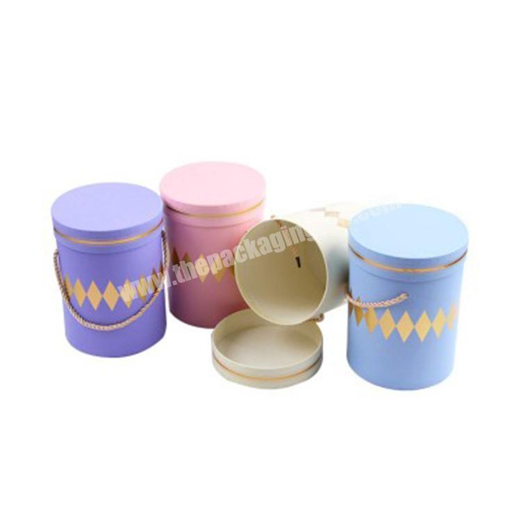 round flower hat box packaging with lid round cylinder gift box with hot stamping