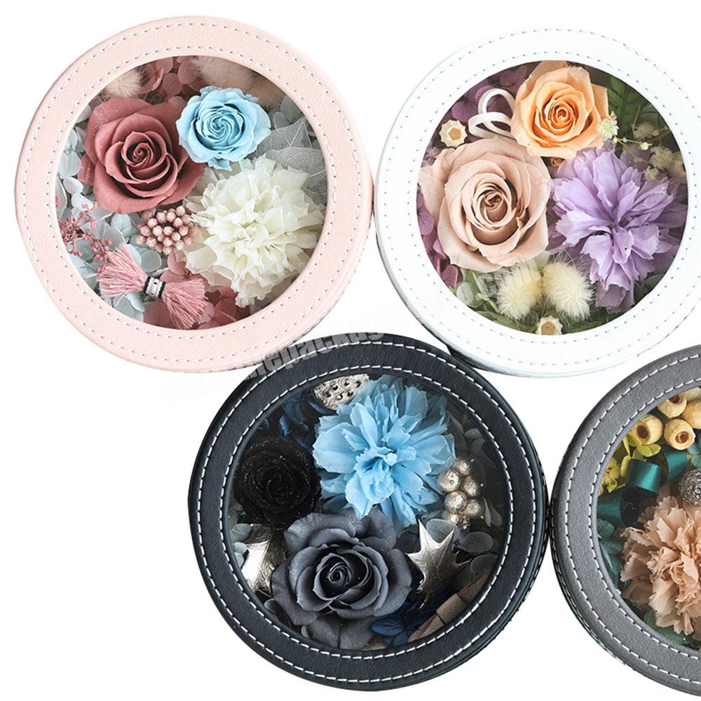 Round PU Leather Preserved Soap Rose FlowerS Gift Packaging Box Set For Flowers With Window