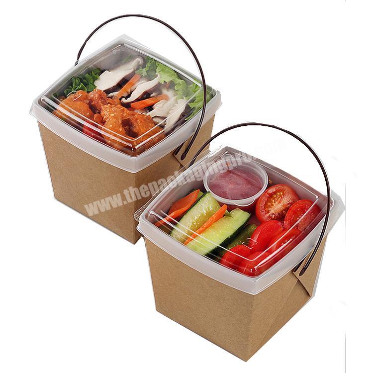 salad paper box Disposable take away folding fast food portable kraft paper lunch box with handle