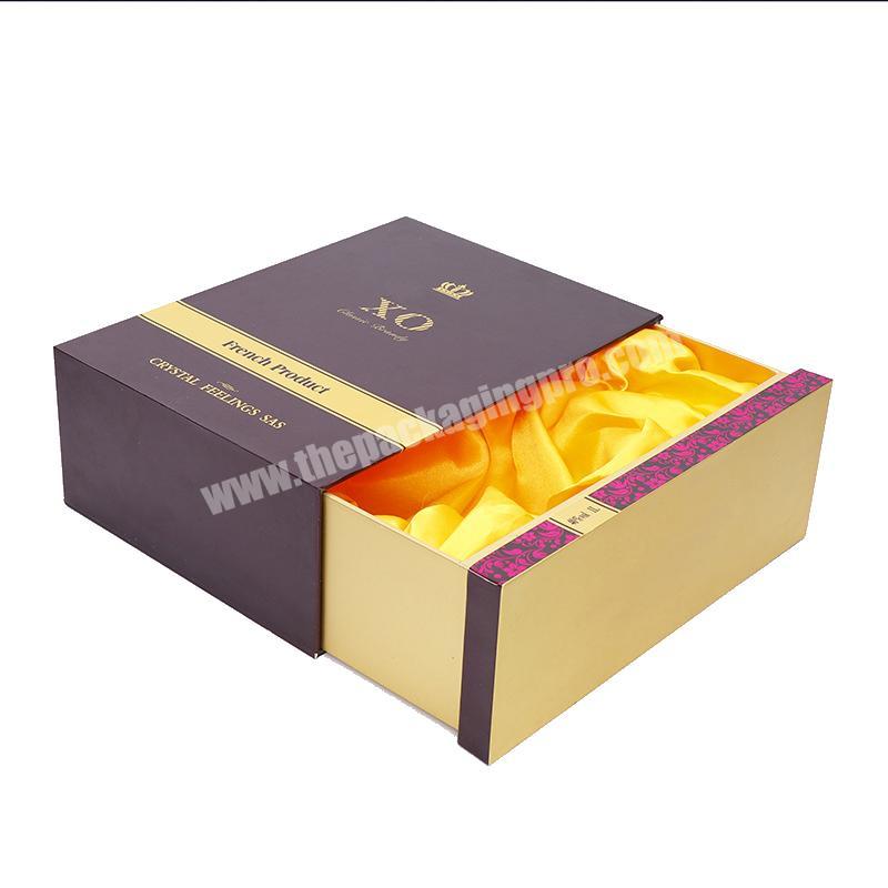 Satin insert Gold Luxury Custom Drawer sliding paper wine glass packaging boxes