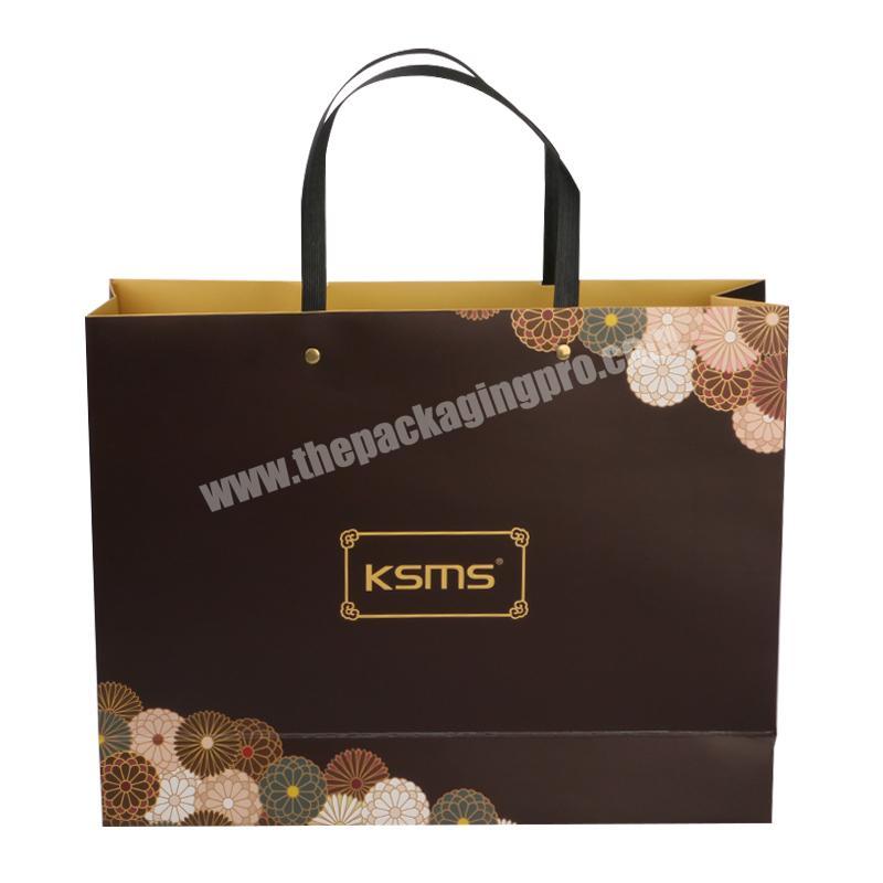 SC Black color printing hot gold stamping paper shopping packaging bag