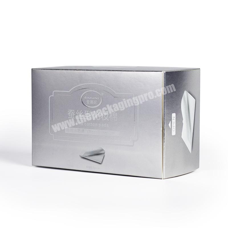 SC Custom printed silver cardboard silk cotton pads packaging box