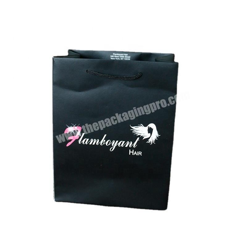 SC Hot Selling Custom Printed Black Paper Hair Extensions Packaging Bag