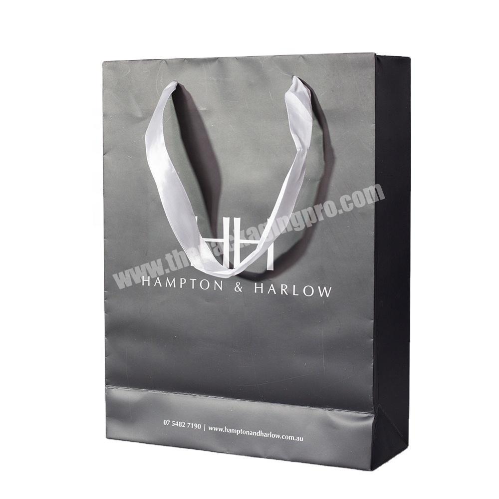 SC Luxury Matte Black Shopping Paper Clothing Packaging Bag with Logo Printing