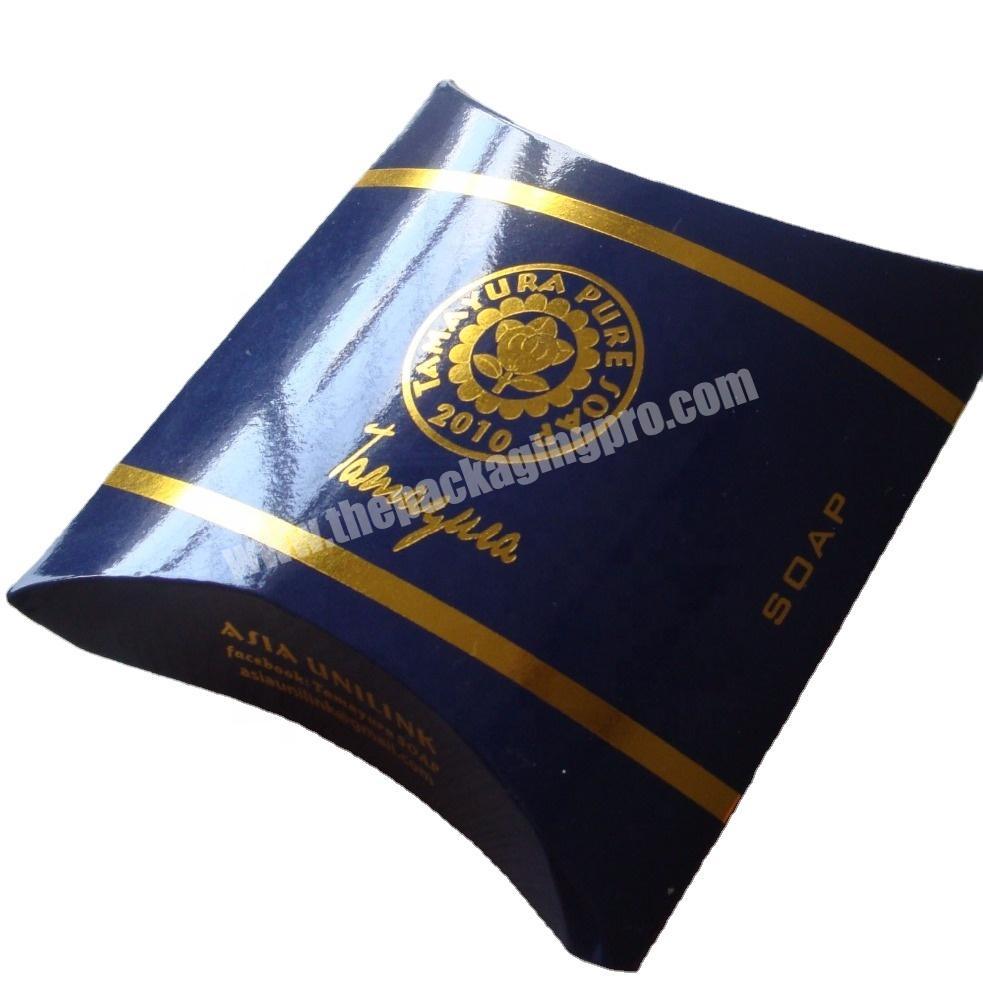 SC Wholesale Hot Gold Stamping Custom Soap Packaging Pillow Box Printing