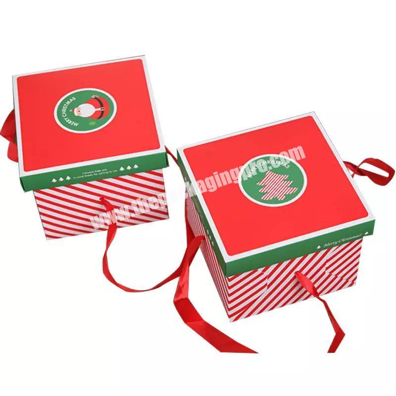 Shenzhen cube christmas paper gift luxury packaging boxes with handles