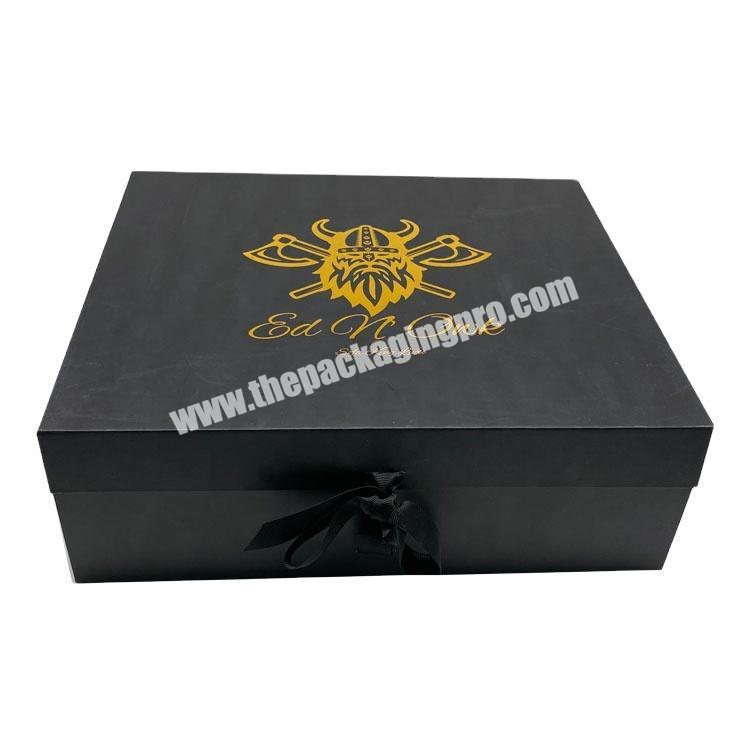 Shenzhen manufacturer made black paper foldable ribbon box gift